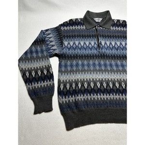 Dalmine Uomo Wool Sweater Mens XL 54 Collar Argyle Geometric Small Hole